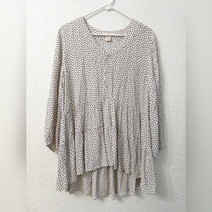 Sundance Cream High Low Printed Flowy Tiered Tunic Blouse - M